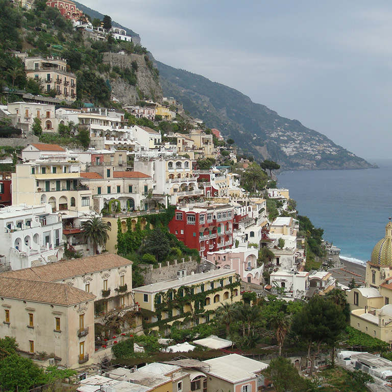 Buildings on European hillside coast